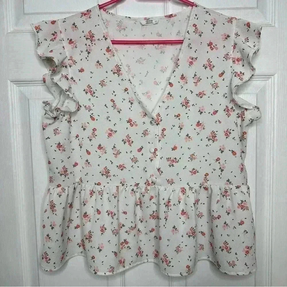 Ardene  Peplum Top White/Pink/Red Floral Size Large